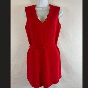 Claudie Pierlot Romper 36 Red Scallop Neckline Sleeveless Belted